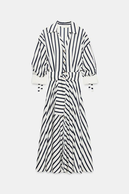 Robe midi à rayures avec ceinture