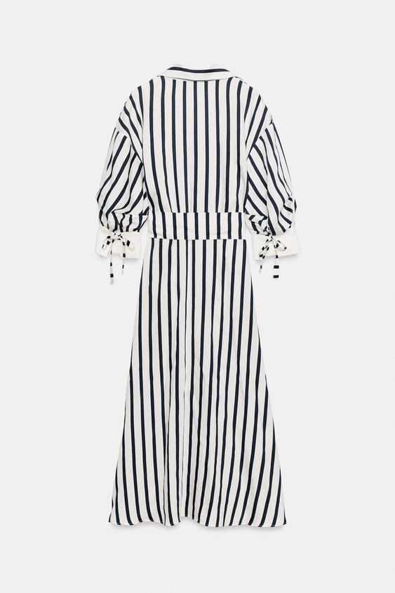 Robe midi à rayures avec ceinture