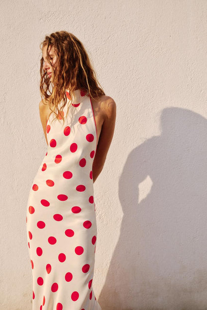 Robe midi dos-nu à pois