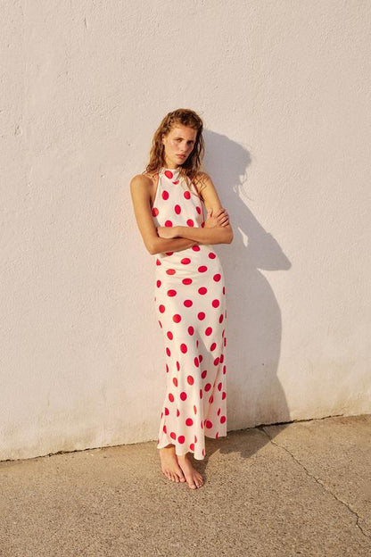 Robe midi dos-nu à pois