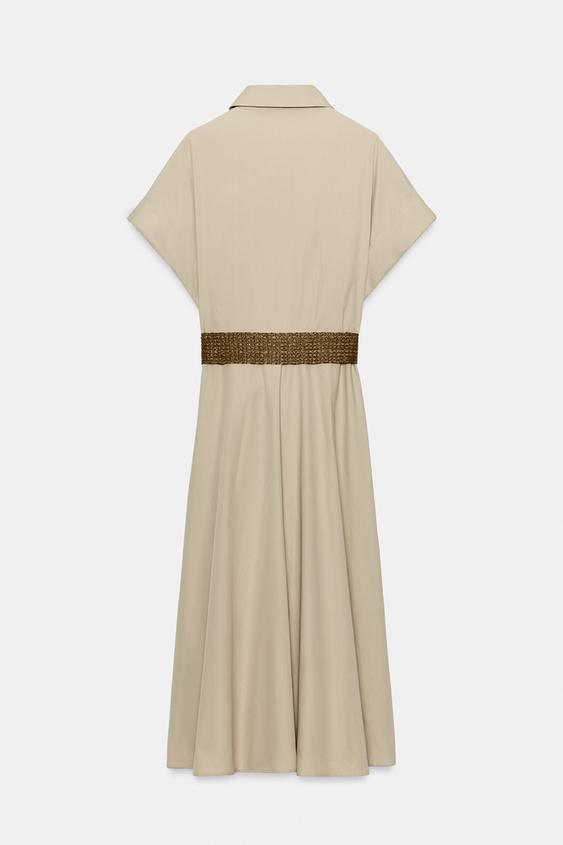 Robe midi en popeline avec ceinture