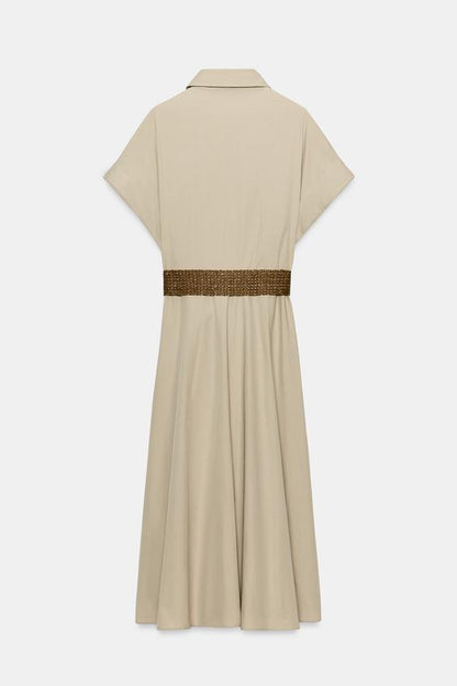 Robe midi en popeline avec ceinture