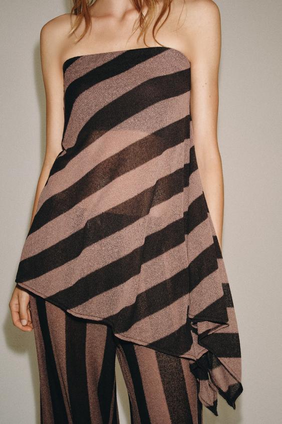 Top texturé bustier à rayures