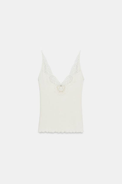 Top côtelé en dentelle