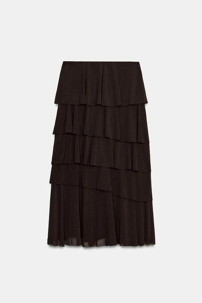 Jupe midi à volants