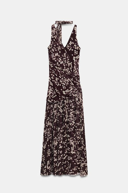 Robe longue en tulle à pois
