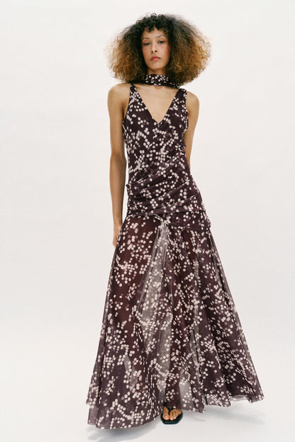 Robe longue en tulle à pois