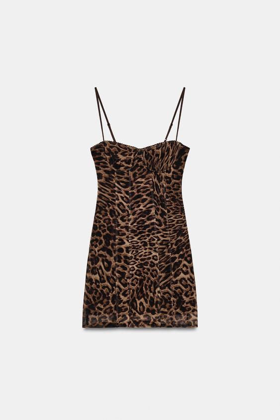 Robe corset en tulle imprimé animalier