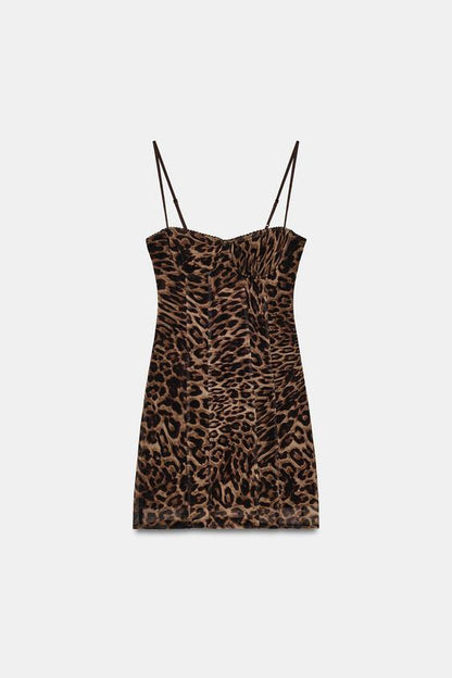 Robe corset en tulle imprimé animalier