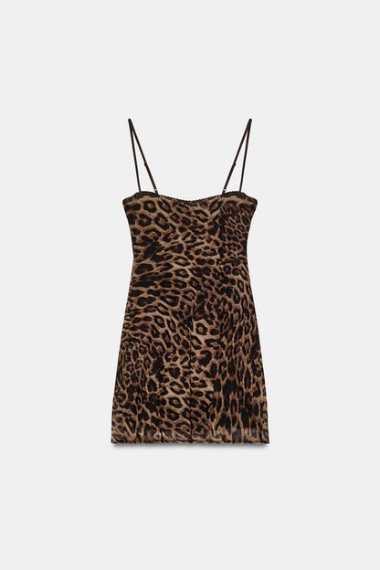 Robe corset en tulle imprimé animalier
