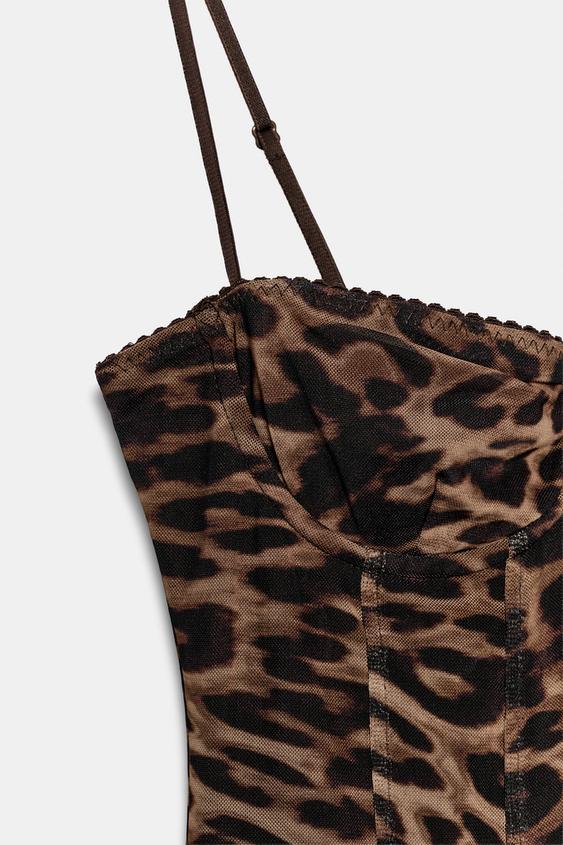 Robe corset en tulle imprimé animalier