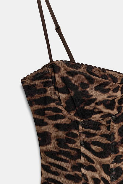 Robe corset en tulle imprimé animalier