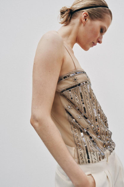 Top en tulle à perles à sequins