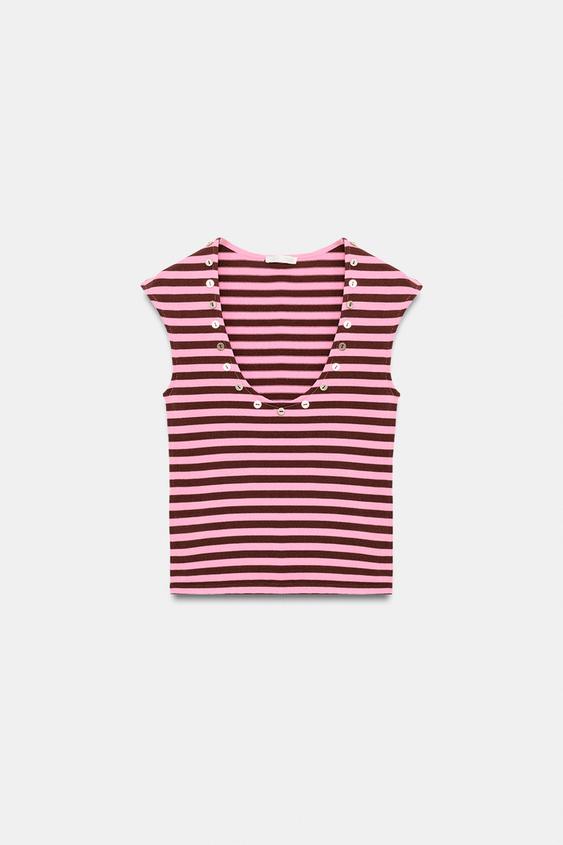 Top rayé à boutons