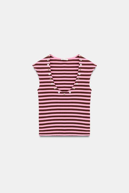 Top rayé à boutons