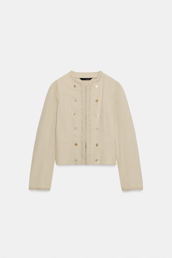 Veste à boutons contrastée en dentelle