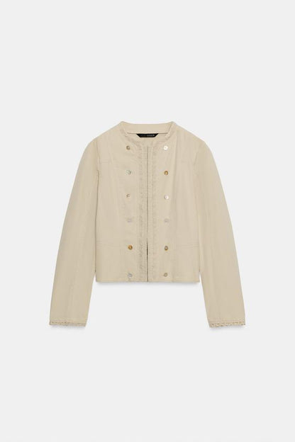 Veste à boutons contrastée en dentelle