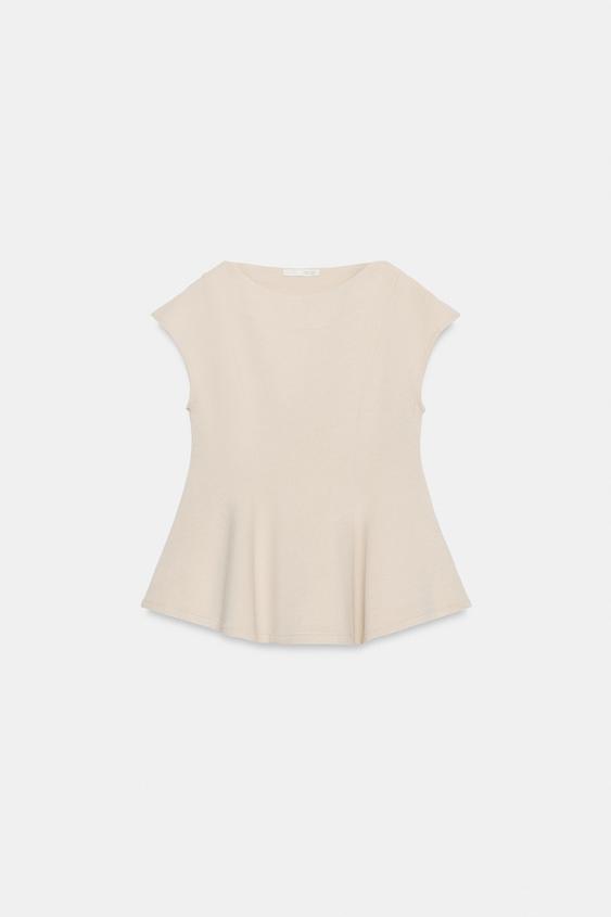 Top peplum piqué à manches courtes