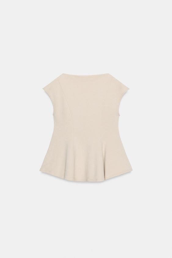 Top peplum piqué à manches courtes