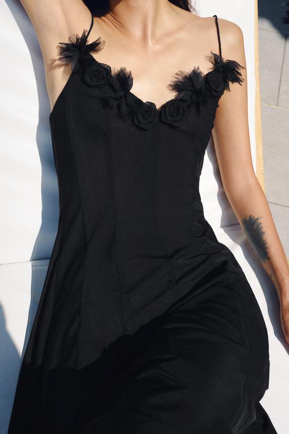 Robe midi à fleurs en tulle