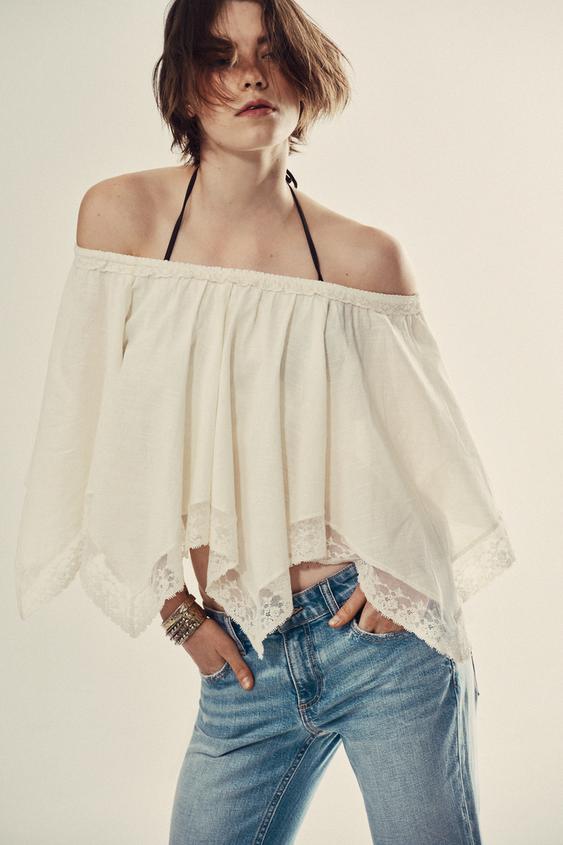 Top effet cape en dentelle