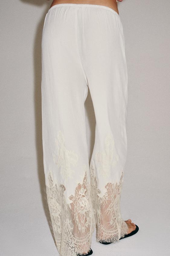 Pantalon style pyjama en dentelle ZW Collection