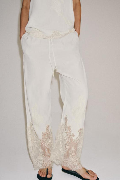 Pantalon style pyjama en dentelle ZW Collection