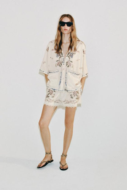 Short brodé en lin ZW Collection