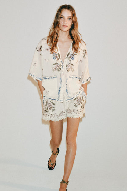 Short brodé en lin ZW Collection