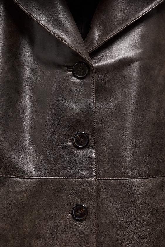 Veste en cuir à col en fourrure ZW Collection Édition limitée