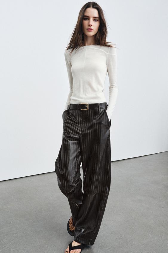 Pantalon en cuir à rayures ZW Collection Édition limitée