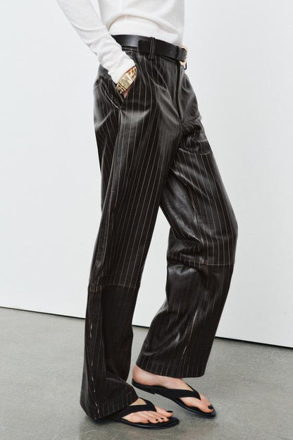 Pantalon en cuir à rayures ZW Collection Édition limitée