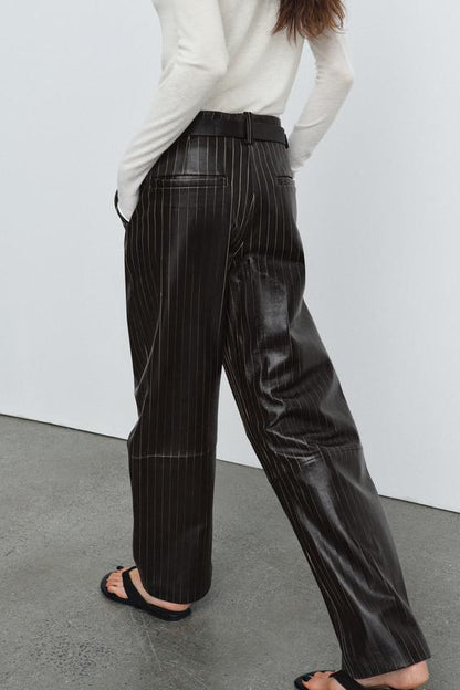 Pantalon en cuir à rayures ZW Collection Édition limitée