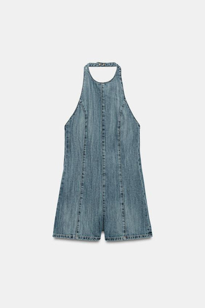 Combinaison courte dos-nu en denim TRF