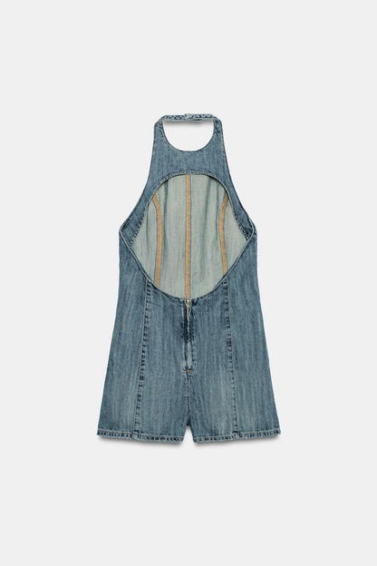 Combinaison courte dos-nu en denim TRF