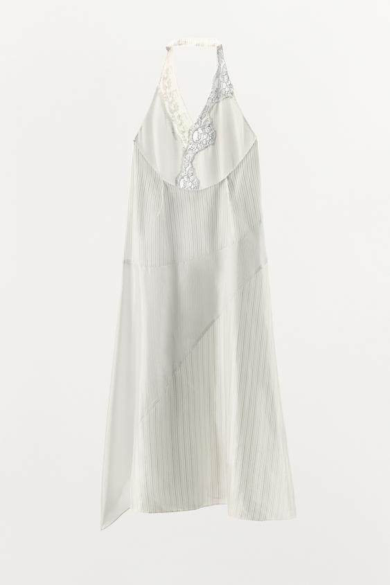 Robe dos-nu à rayures en dentelle