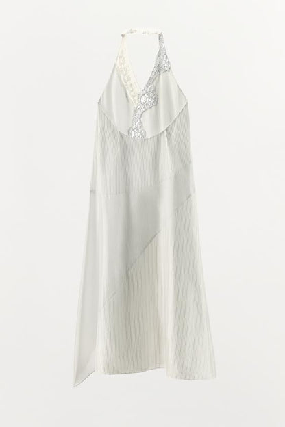 Robe dos-nu à rayures en dentelle