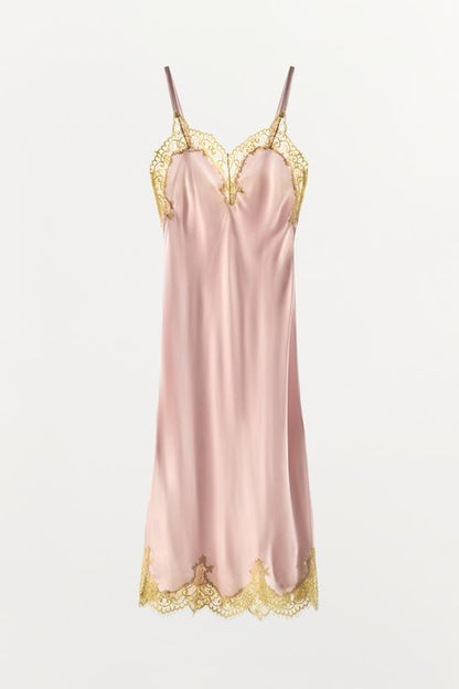Robe midi satinée en dentelle