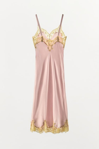 Robe midi satinée en dentelle