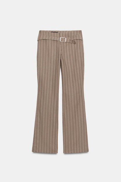 Pantalon évasé à rayures et boucle