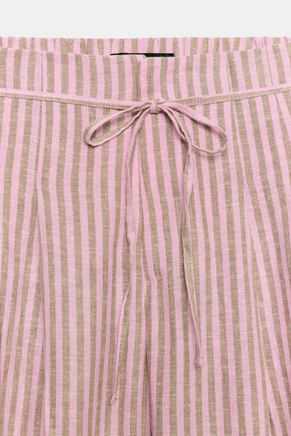 Pantalon en lin à rayures et cordon