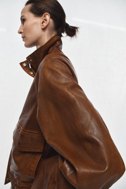 Blouson bomber 100 % cuir ZW Collection Édition limitée