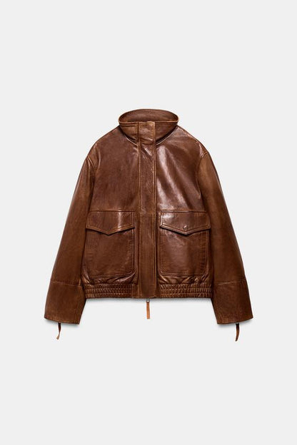Blouson bomber 100 % cuir ZW Collection Édition limitée