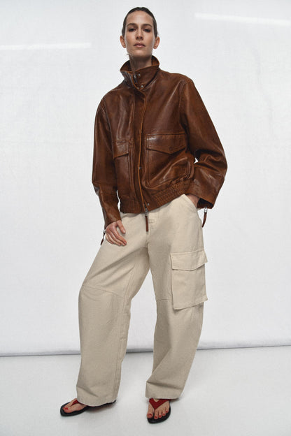 Blouson bomber 100 % cuir ZW Collection Édition limitée