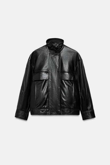 Veste en cuir à poches ZW Collection Édition limitée