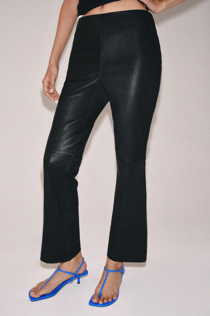 Pantalon en cuir coupe évasée ZW Collection Édition limitée