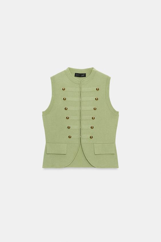 Gilet en maille à brandebourgs