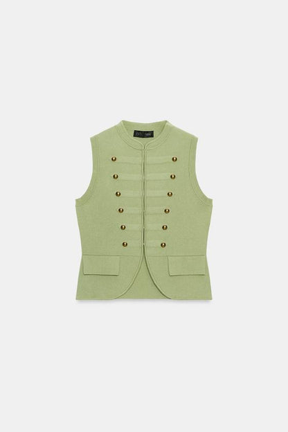 Gilet en maille à brandebourgs