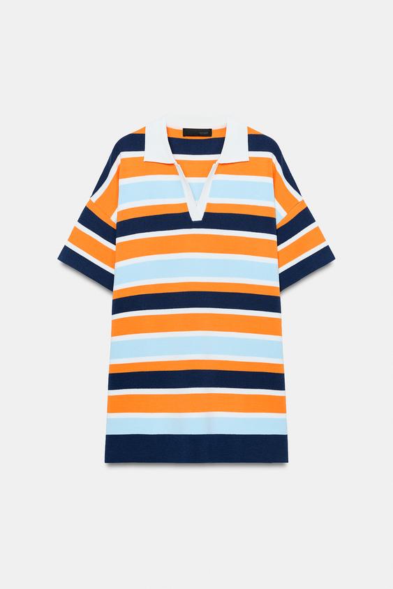 Robe polo en maille rayée