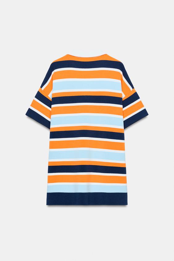 Robe polo en maille rayée